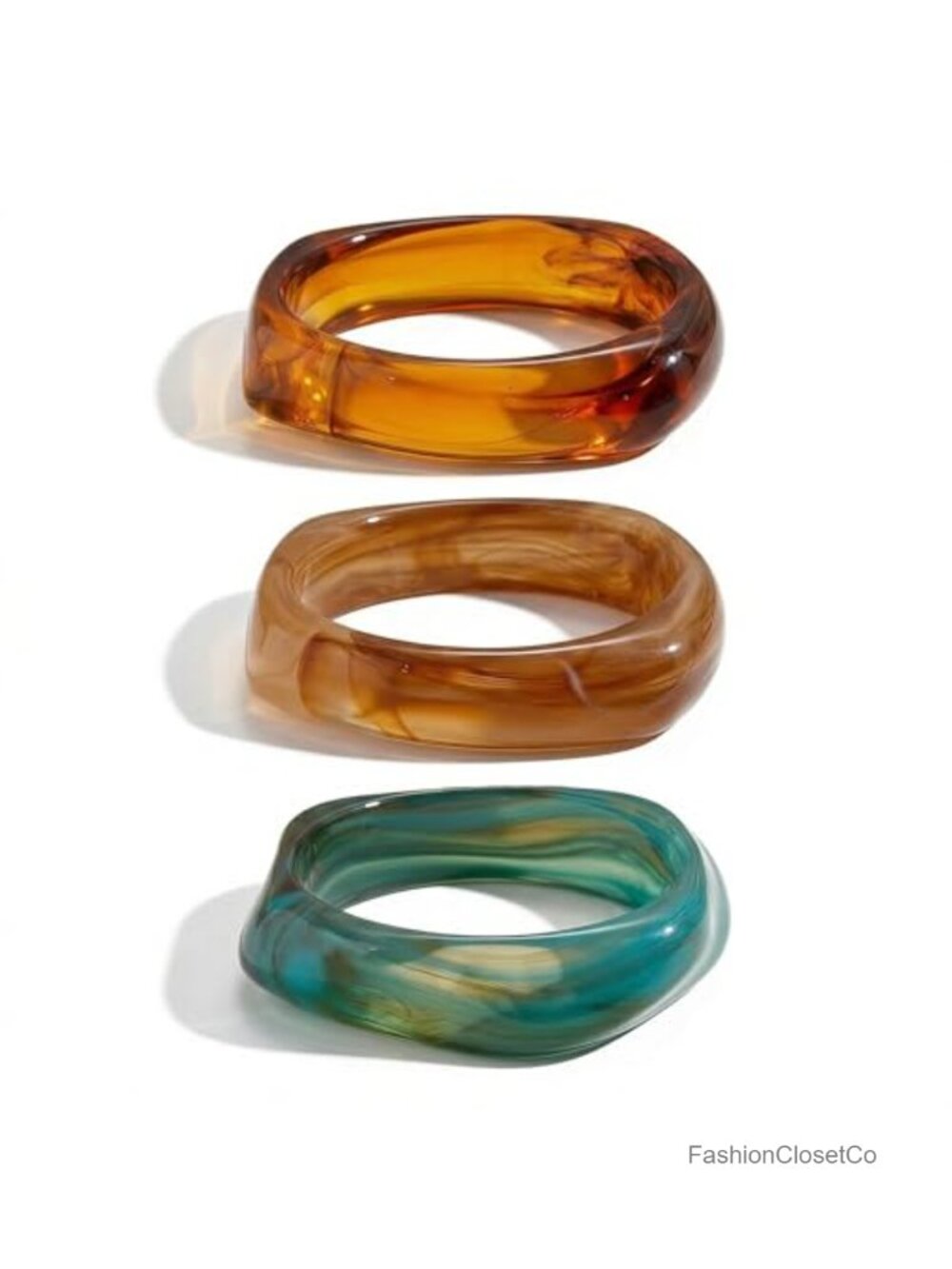3-Piece Chunky Bangle Bracelet Set for Women Geometric Resin Cuff
